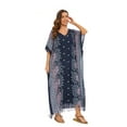 thumbnail image 4 of Beautybatik Dark blue Boho Flora Printed Women Plus Size Kaftan Kimono Loungewear Maxi Long Dress 1X, 4 of 5