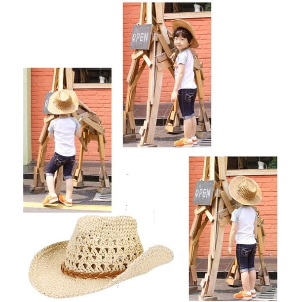 Straw Cowboy Hat Wide Brim Sun Hat Cowgirl Summer Panama Hat  display picture 1