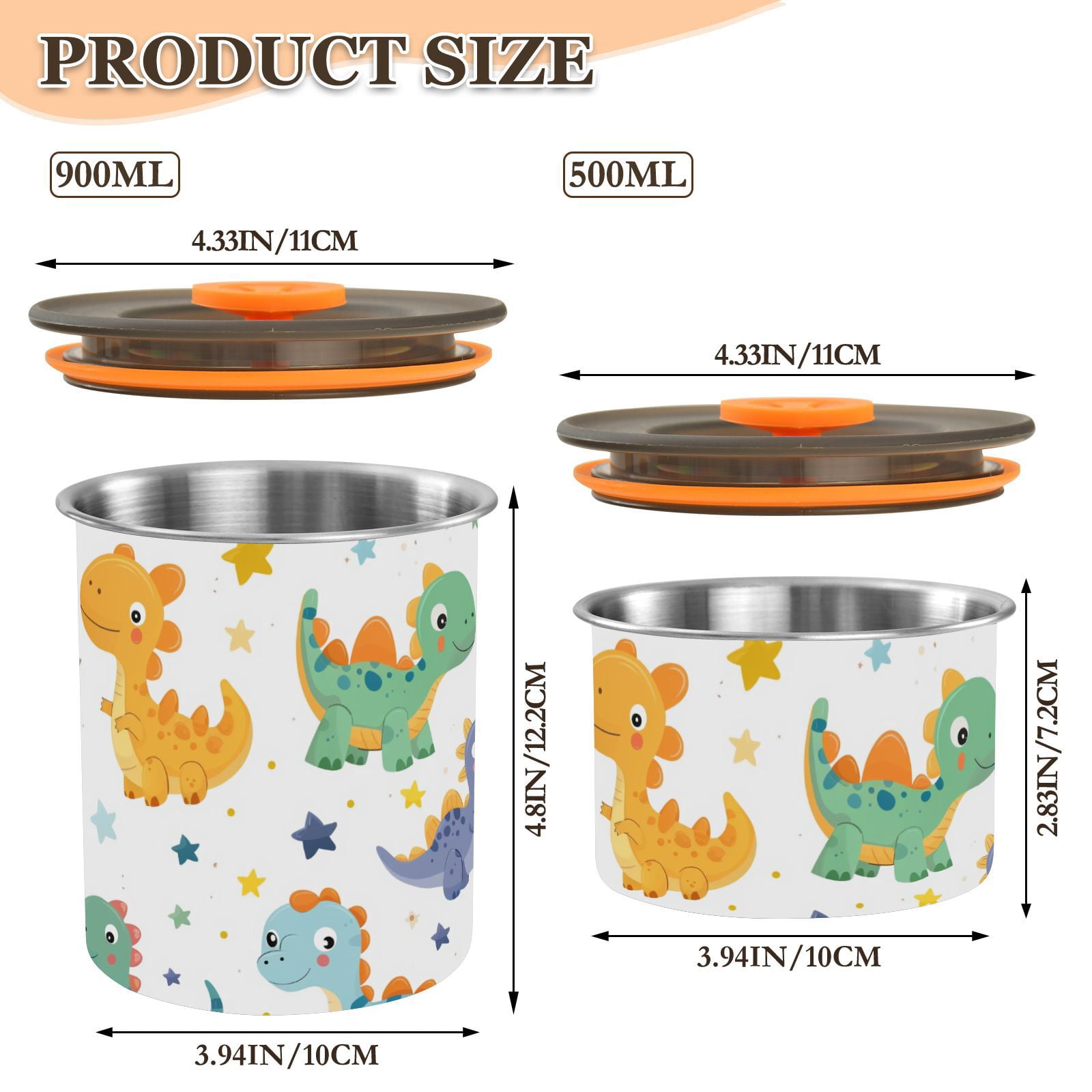 Dinosaur Dino Cartoon Stars Airtight Coffee Bean Canister 30oz Food Storage Containers with Lids For Gournd, Tea, Sugar, Flour, Rice, Cereal, Candy Cookie Jar