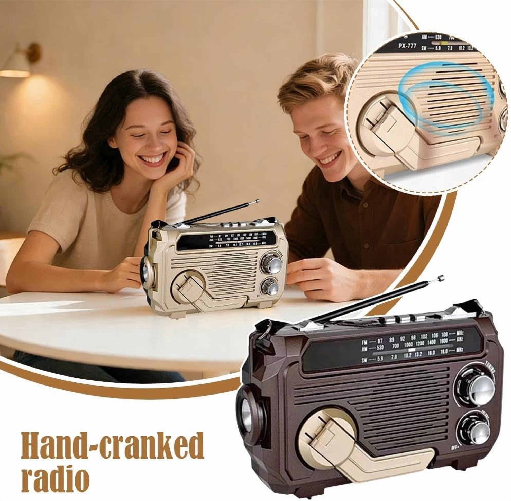 Portable Emergency Hand Crank Solar Radio With 3-band Am/fm/sw Radio & 3w Bluetooth 5.2 Speaker, Handcranked Charger for Camping, Hiking & Outdoor Survive Emergencies
