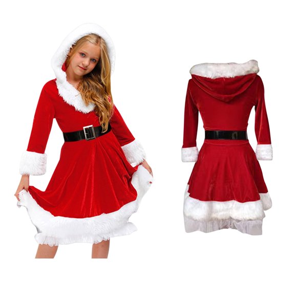 Santa Claus Dress for Baby Girl Girls Christmas Dress Girls Long Sleeve Dresses Christmas Outfits for Girls Festive Dress Outfit 4-6 Years