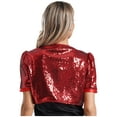 thumbnail image 2 of CHICTRY Women's Sequin Jacket Sparkly Glitter Short Sleeve Open Front Cropped Blazer Bolero Shrug Red S, 2 of 5