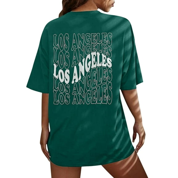 T Shirts for Women Casual Tops Novelty Letter Graphic Oversized Drop Shoulder Longline Tee Shirt Top