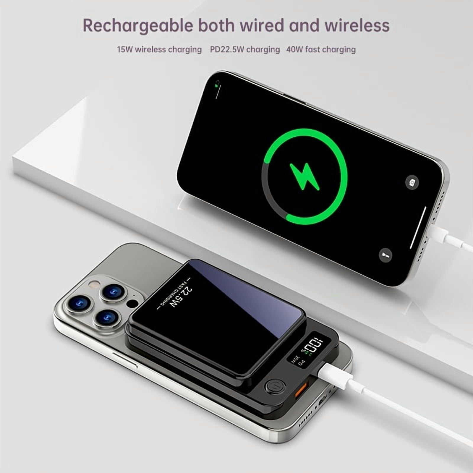 Magnetic Wireless Power Bank 10000mAh 22.5W Fast Charging with LED Display for iPhone 16/15/14/13/12 Series & Android Phones Portable Charger