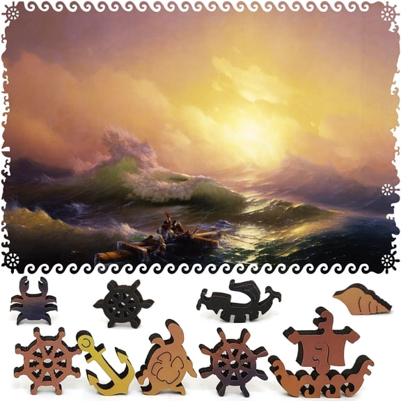 Wooden Jigsaw Puzzles for Adults - Uniquely Shaped Pieces - made in the USA by FoxSmartBox - 425 Pieces - The Ninth Wave
