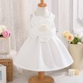 thumbnail image 4 of AINIYS Girls Turn-Down Collar Short Sleeve A-Line Dress With Hidden Back Zipper Flowy Skirt For Party And Tea Party White 100, 4 of 9
