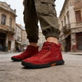 thumbnail image 4 of Sewkxo Men's Casual Leather Fashion Sneakers Ankle Boots Handmade Lightweight Loafers Mid Top Walking Driving Shoes,Red 38, 4 of 4