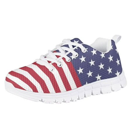 

Suhoaziia Sneakers for Kids with Designs Novelty American Flag Graphic Print Shoes Fall Lightweight Breathable Outdoor Sports Lace Up Footwear Size 4
