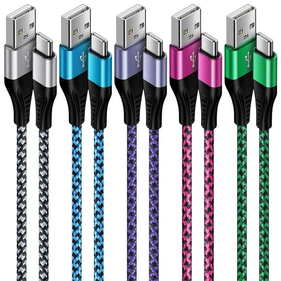 USB C Cable,SixSim USB A to USB C Cables 6ft 5pack Android Type C Charging Cords 3A Fast USB C Charger Cables Nylon Braided USB C Charging Cable USB to Type C Cable 6ft(Rose,White,Purple,Blue,Green)