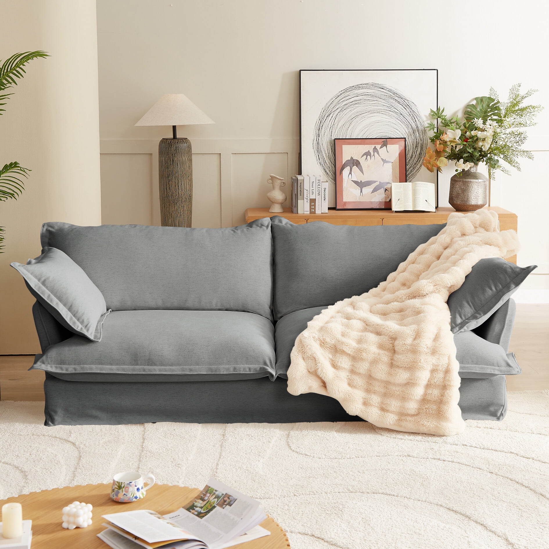 Mellow Hana Modern Upholstered Linen Fabric Sofa with Armrest