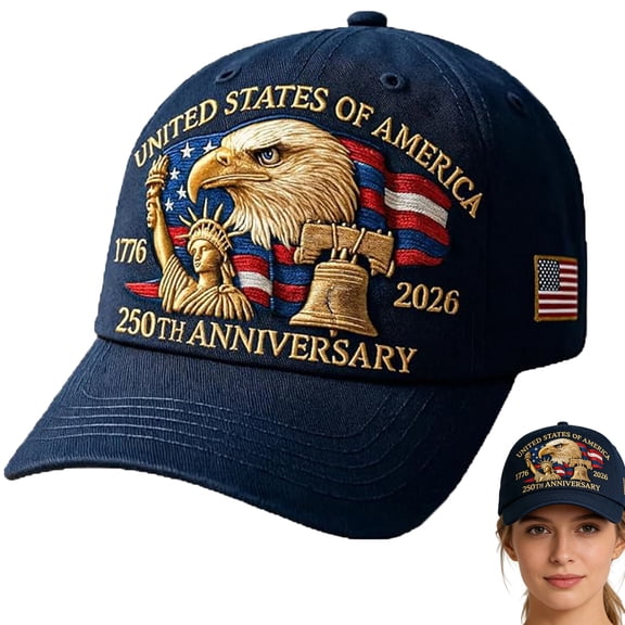 United States 250th Anniversary Navy Blue Cap, Patriotic Baseball Cap, Adjustable Retro Embroidered Hat for Men Women Gifts