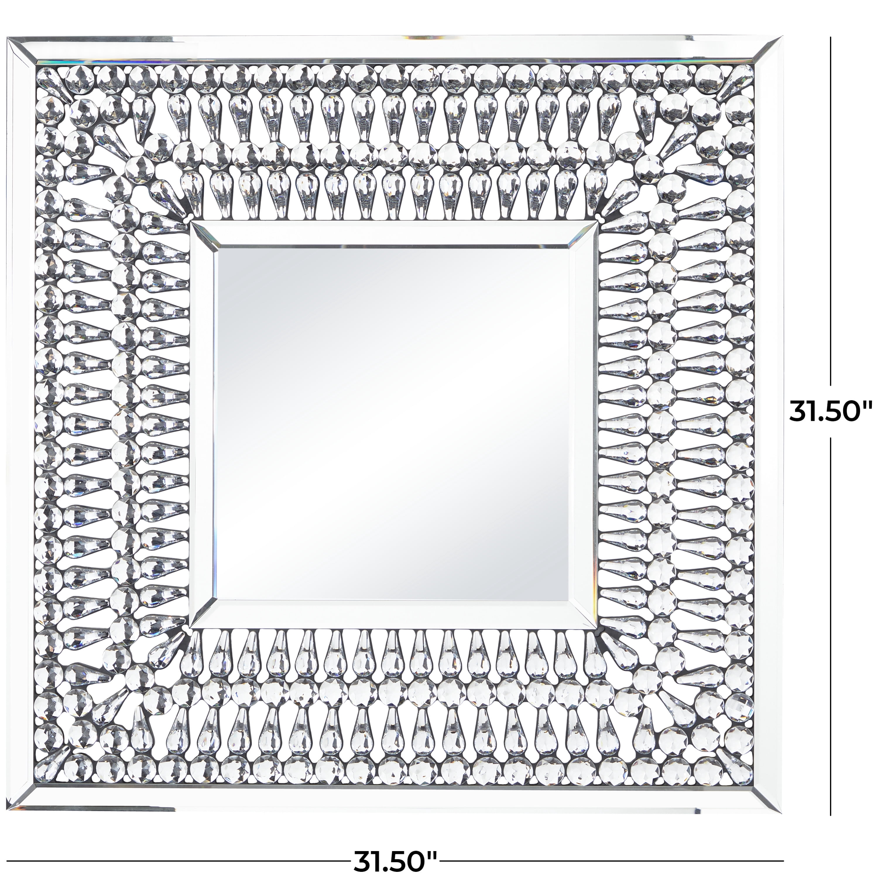 DecMode 32" x 32" Silver Wall Mirror with Crystal Embellishment