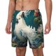 thumbnail image 1 of Balery Tropical Parrot Floral Artwork Bañador para hombre, shorts de playa de secado rápido con entrepierna y forro de compresión-X-Large, 1 of 6