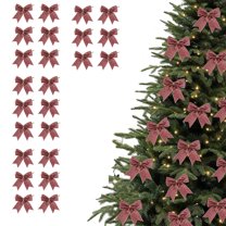 24Pcs Velvet Christmas Bows for Christmas Tree 3.5in Flash Crafts Gift Velvet Ribbon Bows Twist Tie Bows for Xmas Wreaths Garland Gift Wrapping Wedding Decor Pink