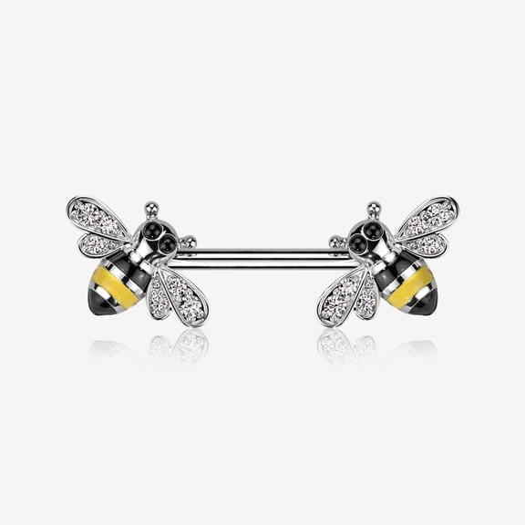 A Pair of Adorable Bumble Bee Sparkle Nipple Barbell