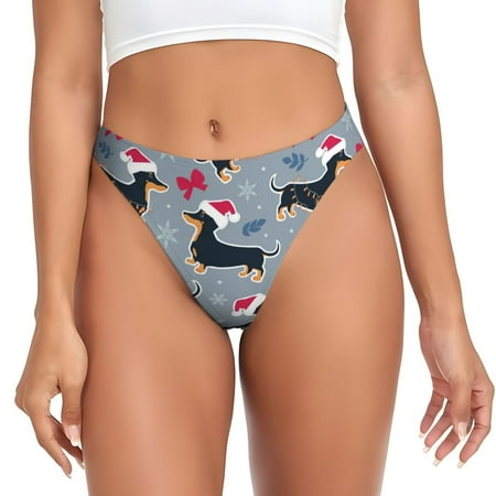 Qokaie Christmas Hat Dachshund Printed Women s Cotton Thong Underwear  Sexy Breathable Panties G-string-Medium