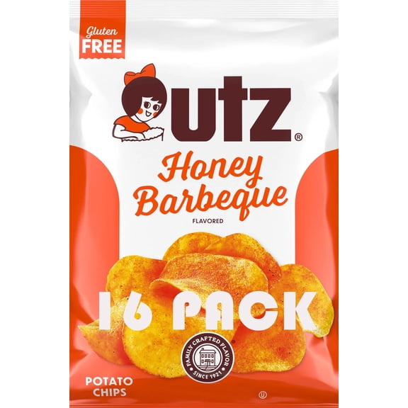 Utz Honey Barbeque Potato Chips Snack Bags 🍯🔥 1.5 oz Each (Pack of 16) | Sweet & Smoky BBQ Flavor | Fresh & Crunchy | Gluten Free Snack | SUPERDEALS Value Bundle 🎁   Mystery Gift Surprise