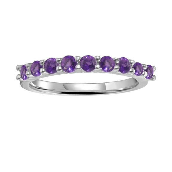 Amethyst Half Eternity Ring For Women In Sterling Silver- Purple Stacking Promise Ring Gift