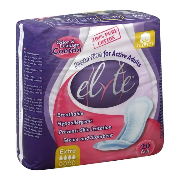 Elyte Light Cotton Incontinence Pads - Extra - 5 in x 13 in - 20 Pack