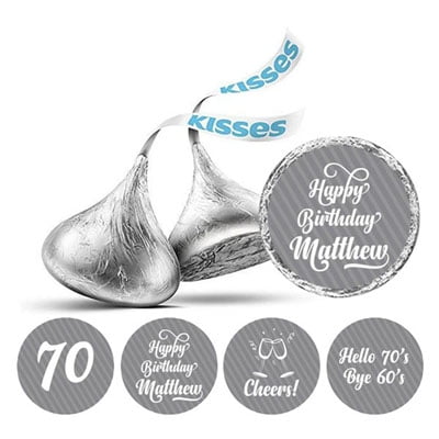 Darling Souvenir Cheers 70th Birthday Custom Name Stickers 190 Pcs Candy Labels Party Favor-Light Gray