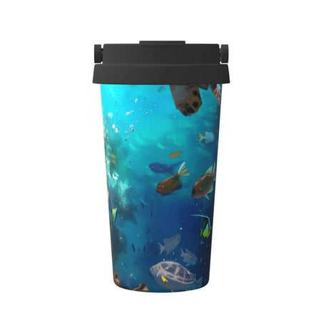 

KLL Underwater Fish Turtle Pattern Stainless Steel Vacuum Insulated Tumbler - Carry Insulated Coffee Mug - Reusable Insulated Cold Brew Iced Coffee Cup Thermos