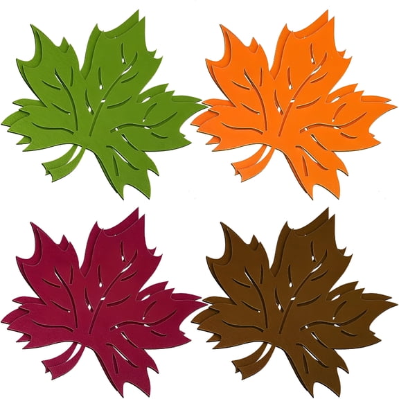 ACDANC 8 Pcs Fall Maple Leaf Placemats Thanksgiving Harvest Maple Leaf Shaped Placemats Felt Non-Slip Heat Resistant Table Mats Coasters Tablecloth for Autumn Fall Home Dinner Decorations