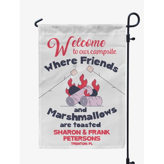 Printtoo White Welcome To Our Campsite Where Friends And Marshmallows Are Toasted Campsite Personalized Camping Flags For Campers Double Sided CampsiteFlagOutdoor GardenFlags