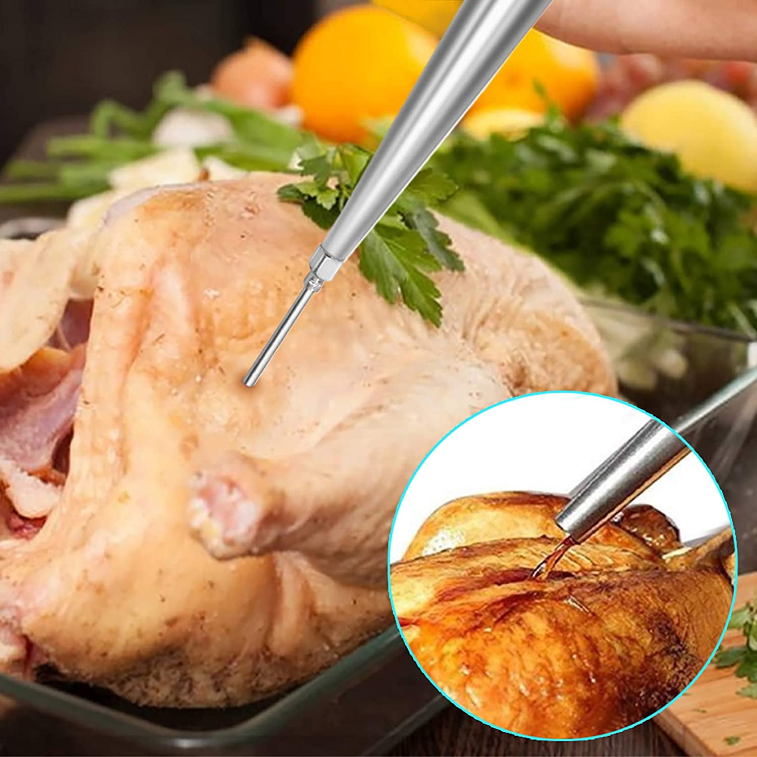 Turkey Baster Syringe, Meat Marinade Injection With Bbq Oil Brush