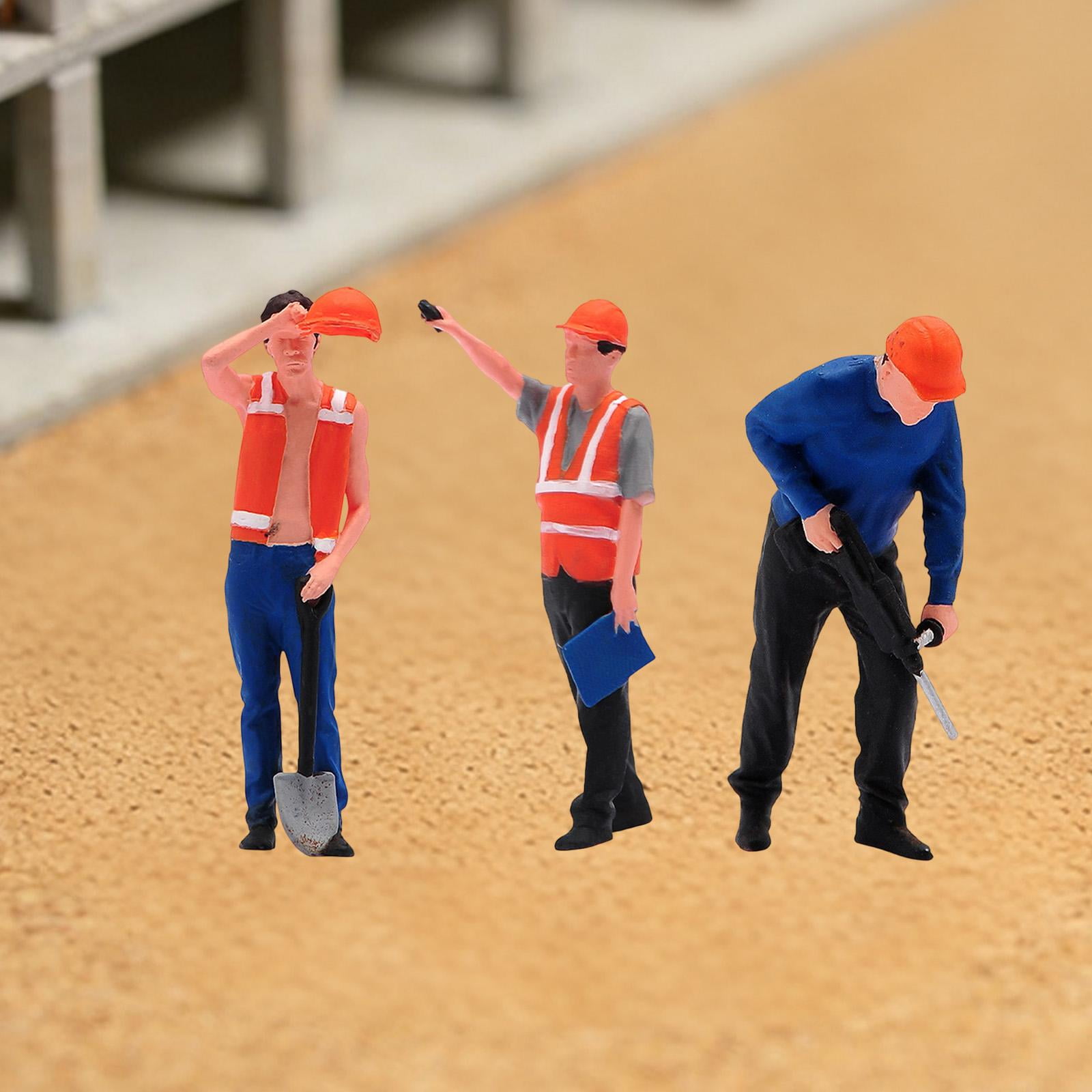 3 Pieces Miniature Figures Model Diorama Worker Realistic Hand Painted Resin for Model Display Scenes