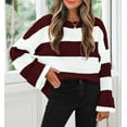 thumbnail image 3 of YOGAFOX Women Oversized Color Block Long Sleeve Pullover Sweater Wine XL, 3 of 5