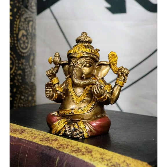Ebros Sitting Ganapati Lord Ganesha 4 Hands Miniature Figurine God Of Success