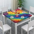 thumbnail image 3 of Colorful Circular Pattern Square Fitted Tablecloth with Elastic Edge,Square Table Cover,Washable Elastic Table Cover for Home Kitchen Party Decor 34"x34", 3 of 6