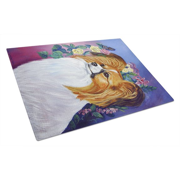 Carolines Treasures 7041LCB Papillon Glass Cutting Board Large, 12H x 16W, multicolor