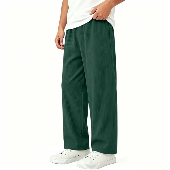BADHUB Linen Pants for Boys Girls Cotton Baggy Boho Summer Casual Pants Wide Leg Long Lounge Trousers with Pockets Green 3 Years