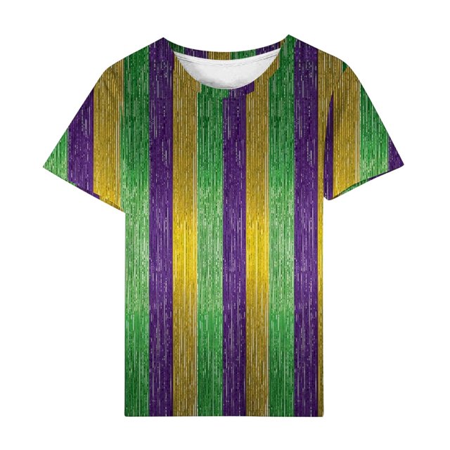 Outfmvch T-Shirts Mardi Gras pour Femmes, T-Shirts Graphiques, T-Shirts de Carnaval, Vêtements Mardi Gras, T-Shirt Imprimé à Manches Courtes Col Rond Mode Décontracté Vert TG