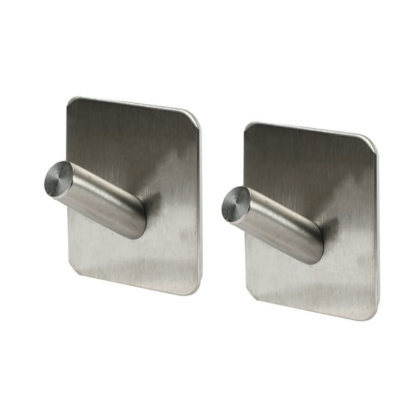 Unique Bargains 2 Pcs Adhesive Hooks Towel Coat Hooks Wall Hooks Stick on Bathroom Kitchen Silver Tone