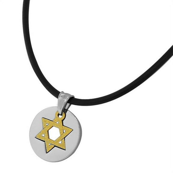 Stainless Steel Two-Tone Jewish Star David Mens Pendant Necklace Chain
