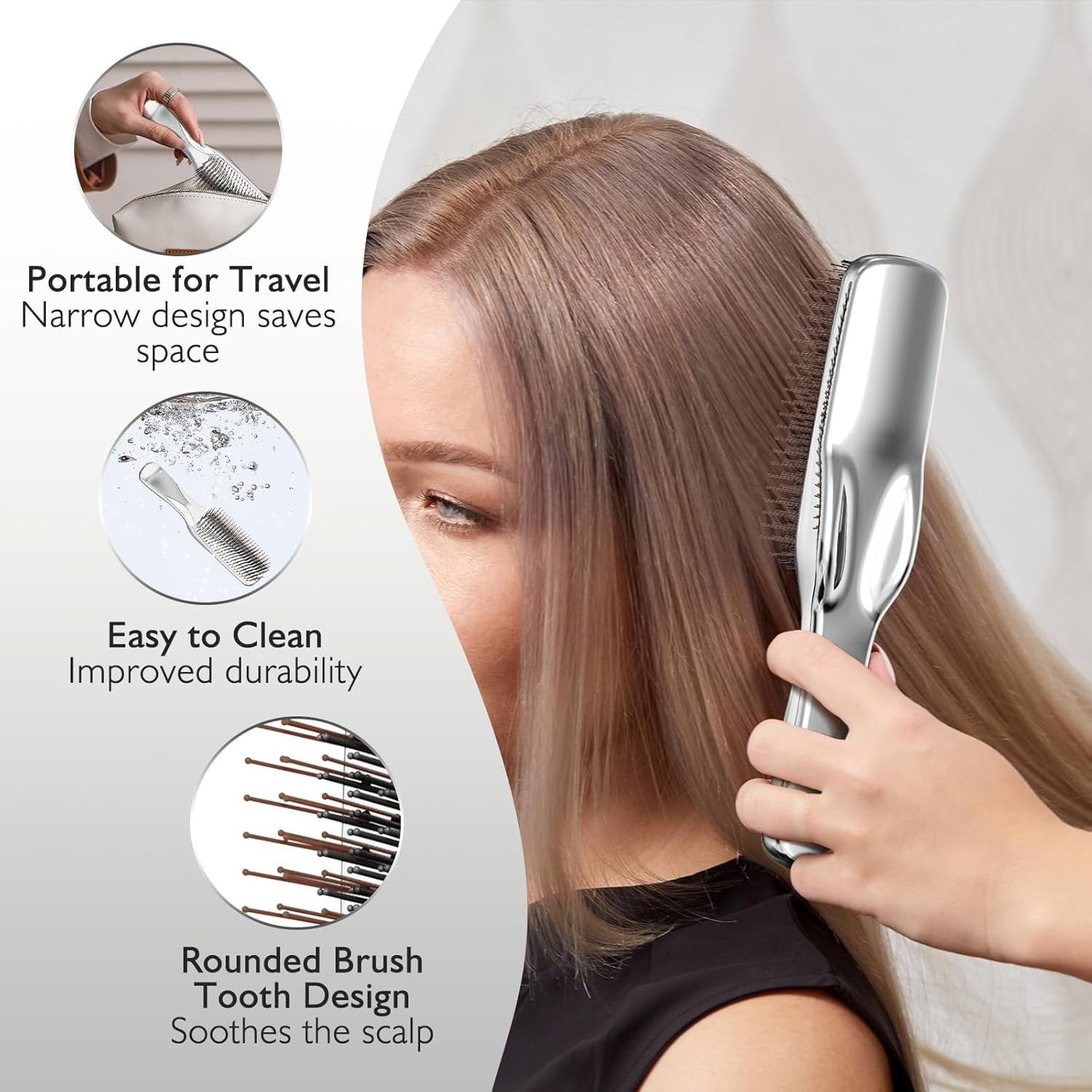 ABPETE Detangling Hair Brush, Dry and Wet Detangler Hair Brush for Women and Men, Massager Scalp Brush for Straight/Long/Fine Hair, Silver