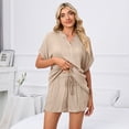 thumbnail image 3 of Defitshape Women's Casual Short Sleeve Pajama Set Shorts Pj 2 piece Sleepwear Elastic Waist Drawstring Sleep Nightwear Beige Medium, 3 of 4