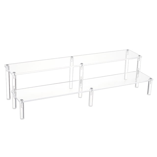 2-Tier Transparent Acrylic Minifigures Display Risers with Iron Findings for Cosmetic Doll Model Display Clear Finish Product: 14x40x10.5cm