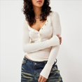 thumbnail image 4 of Túnica de Punto Acanalado de Larga para Mujer, Cuello Redondo, Botones, Informal, Estilo Henley, Blusa Ajustada. L, 4 of 7