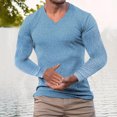 thumbnail image 2 of Men's V-Neck Long Sleeve Shirts in Solid Color with Textured Dressy Sweater Blouse Design for Fall Fashion 2025, Loose Outfits and Casual Wear,Light Blue,2XL, 2 of 4