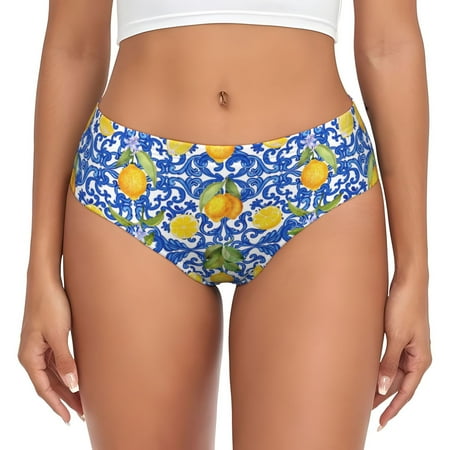 Womens Underwear - lemons Sicilian traditional print No Show Seamless Underwear for Women  Soft Stretch Womens Panties  Hipster Ladies Panties Bikini Underwear Briefs
