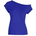 thumbnail image 5 of XAOFW Women's T-Shirts Solid Color Short Sleeve Off Shoulder Irregular Fashion T Shirts Daily Wear Comfort Fit Tee Shirts Holiday Celebration Soft Comfortable Top, 5 of 7
