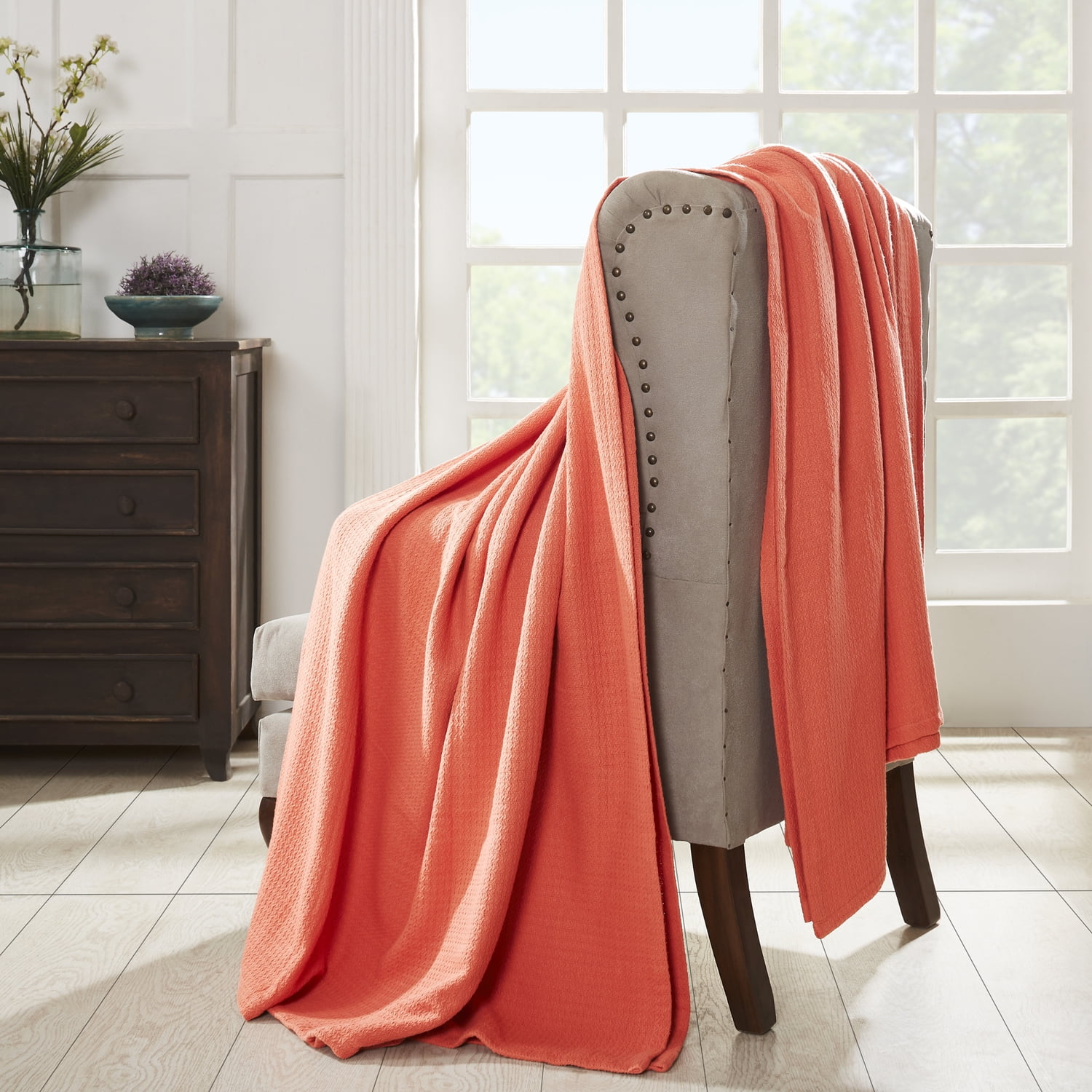 Superior Waffle Weave Knit Cotton Blanket, Full/ Queen, Coral