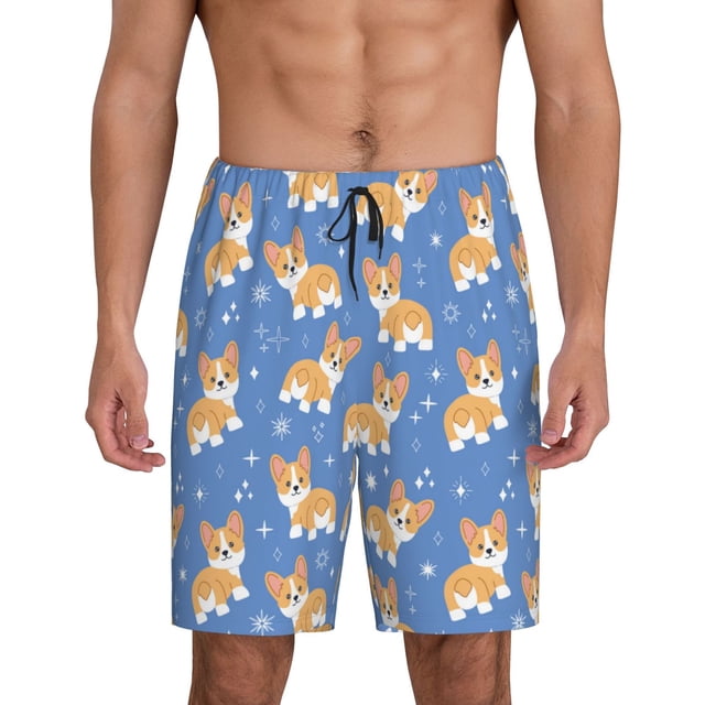 Fotbe Corgi Pantalones Cortos de Pijama para Hombre, Ropa de Dormir, Pantalones de Pijama Cortos para Hombre-3X-Large