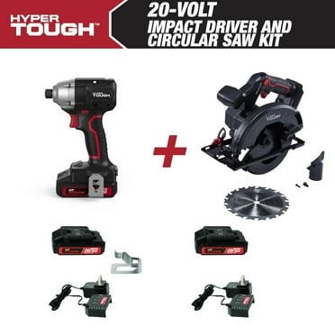 Hyper Tough 20V Cordless 1/4” Impact Driver & Circular Saw Bundle, (2) 1.5Ah Lithium-Ion Batteries & (2) Chargers