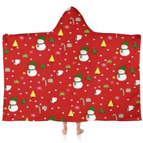 Red Christmas Snowman Pattern Hooded Bath Towel，60"x35" for Ages 3 To 12 Kids, Quick Dry Lightweight Soft Microfiber Hood Beach Towel Cover Up for Kids