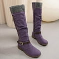 thumbnail image 5 of BLTIBY Knee High Boots for Women Knitted Ruched Cuff Snow Boot Side Double Zipper Vintage Winter Booties Low Heel Motorcycle Riding Round Toe Comfortable Tall Boots Purple 36, 5 of 5