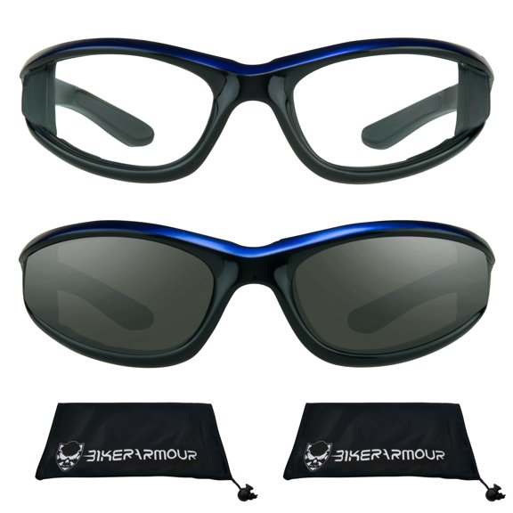 Bikershades Motorcycle Biker Day Night Safety Glasses Men Women Blue Clear & Gray
